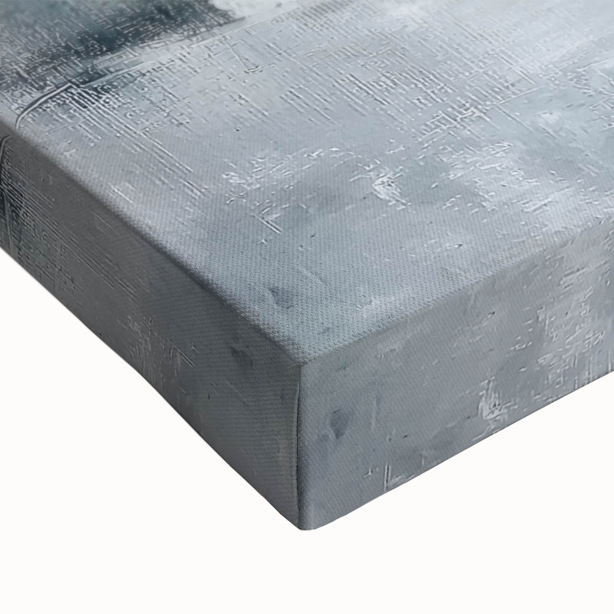 Close-up of an abstract geometric stretched canvas featuring vibrant colors and intricate patterns, ideal for modern home decor, showcasing artistic texture and depth.