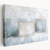 Abstract geometric stretched canvas artwork showcasing vibrant colors and dynamic shapes, presented in a side view to highlight its depth and texture. Ideal for modern home decor.