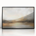Framed abstract landscape wall art with a black acrylic front, showcasing a modern design in neutral tones, perfect for contemporary home decor.