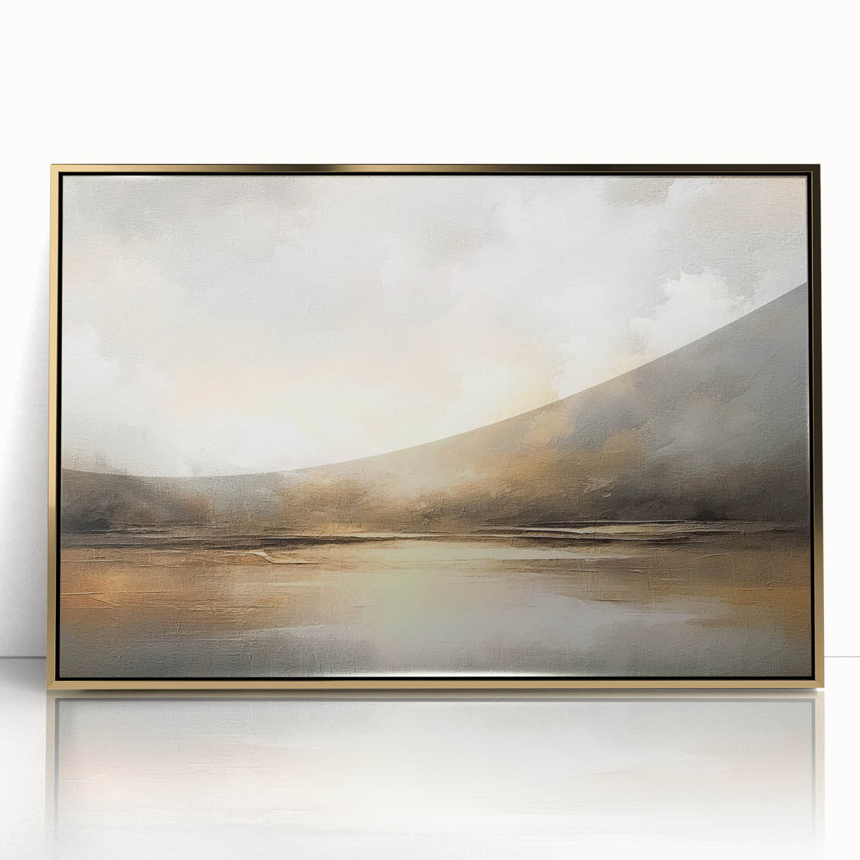 Framed wall art featuring an abstract landscape design with gold accents, showcasing vibrant colors and unique textures, perfect for modern home decor.