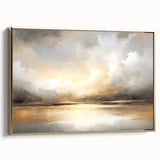 Framed canvas wall art showcasing an abstract landscape design with gold accents, highlighting rich colors and textures, perfect for modern decor.