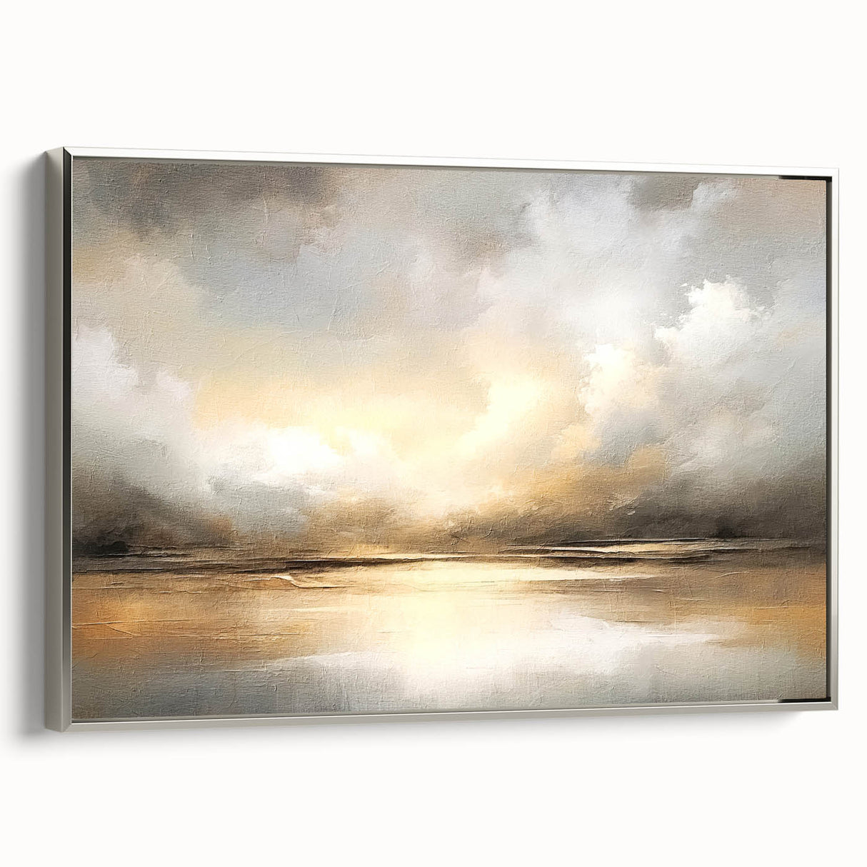 Framed abstract landscape wall art featuring a silver border, showcasing vibrant colors and textures, perfect for modern home decor and artistic interiors.