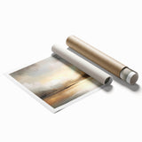 Abstract landscape wall art print featuring vibrant colors and fluid shapes, rolled and ready for framing, showcasing an artistic blend of nature and tranquility.