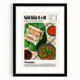 Extra large framed abstract art print featuring colorful, textured depictions of various food dishes.