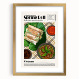 Extra large abstract art print featuring textured food dishes in muted earth tones, framed with a gold mat.