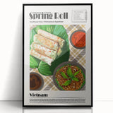 Large abstract wall art featuring assorted food dishes in muted earth tones, framed in black acrylic.