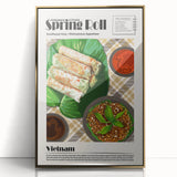 Mid-century modernist large art print of assorted food dishes, in gold tones on acrylic, ideal for modern kitchen decor.