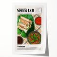 Rolled print featuring various detailed food dishes in soft watercolor tones, ideal for art wall dining room.