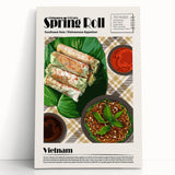 Large black and white canvas of various food dishes, ideal for kitchen wall art.