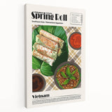 Large canvas featuring various colorful food dishes, ideal for kitchen wall art.