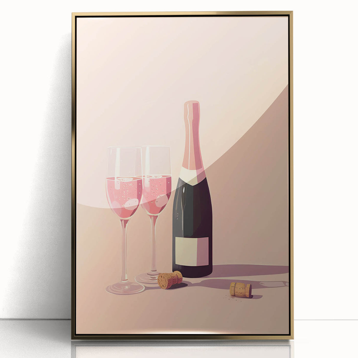 Art deco poster featuring a stylized martini glass in gold and black, acrylic print framed in gold.