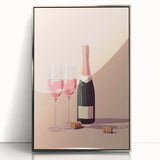 Large art print of a mid-century modernist food and drinks theme in silver frame, suited for modern kitchen decor.