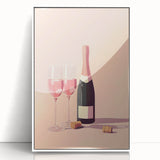 Mid-century modernist art featuring stylized food and drinks in vibrant colors on a white acrylic framed poster.
