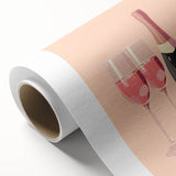 Art deco poster of food and drinks on a rolled canvas, featuring vibrant colors, ideal for dining room wall art.