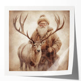 Elegant Holiday Wall Art-Santa with Reindeer Holiday Decor Print