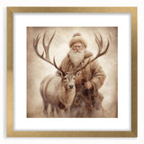 Elegant Holiday Wall Art-Santa with Reindeer Holiday Decor Print