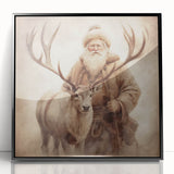 Elegant Holiday Wall Art-Santa with Reindeer Holiday Decor Print