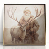 Elegant Holiday Wall Art-Santa with Reindeer Holiday Decor Print