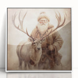 Elegant Holiday Wall Art-Santa with Reindeer Holiday Decor Print