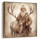 Elegant Holiday Wall Art-Santa with Reindeer Holiday Decor Print
