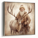 Elegant Holiday Wall Art-Santa with Reindeer Holiday Decor Print