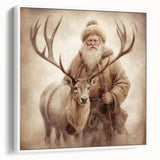 Elegant Holiday Wall Art-Santa with Reindeer Holiday Decor Print
