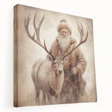 Elegant Holiday Wall Art-Santa with Reindeer Holiday Decor Print