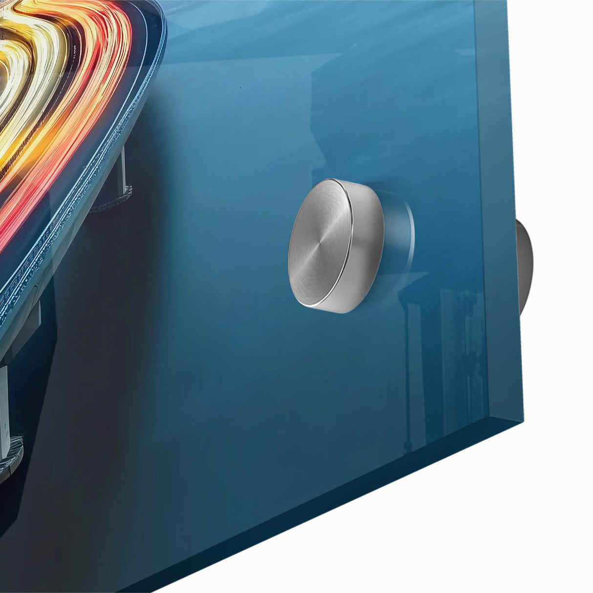 Close-up view of a landscape bridge design printed on acrylic glass, showcasing vibrant colors and intricate details, perfect for modern home decor.