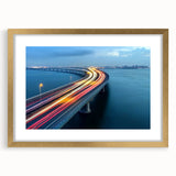 Landscape bridge frame with a gold mat, showcasing an elegant front view. The frame is designed to enhance artwork presentation, ideal for home decor.
