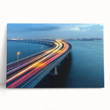 Stretched canvas artwork depicting a serene landscape bridge scene, showcasing vibrant colors and intricate details, perfect for home decor or art enthusiasts.