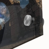 Close-up of an acrylic glass artwork depicting vibrant landscape canyons, showcasing rich colors and intricate details, ideal for modern home decor or office aesthetics.