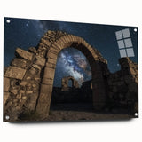 Acrylic glass artwork showcasing a stunning landscape of canyons, viewed from the side and mounted with pins for a modern display. Ideal for home décor enthusiasts.