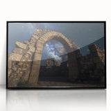 Framed acrylic artwork showcasing a stunning landscape of canyons in vibrant colors, presented in a sleek black frame, perfect for modern home decor.