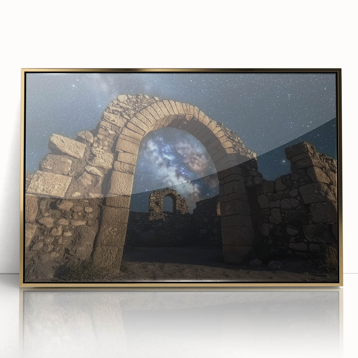 Framed acrylic artwork depicting a stunning landscape of colorful canyons under a vibrant blue sky, ideal for home decor and art enthusiasts.