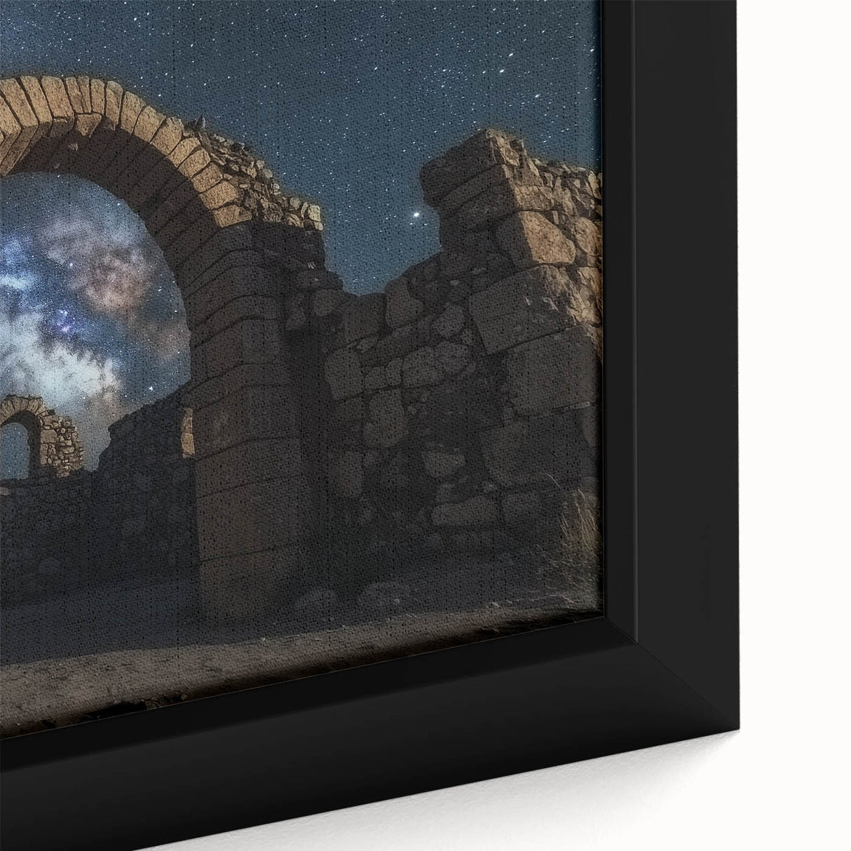 Close-up of a framed landscape canvas featuring vibrant canyons in warm earth tones, showcasing intricate textures and details, perfect for home decor.