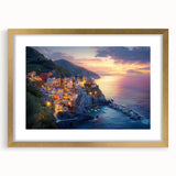 Elegant gold-framed countryside landscape art piece featuring vibrant green fields and a serene blue sky, perfect for enhancing home decor with a touch of nature.