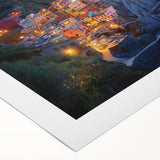 Vibrant rolled canvas art depicting a serene countryside landscape with rolling hills and a clear blue sky, elegantly packaged in a protective cardboard tube.