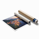 Scenic countryside landscape rolled print showcasing vibrant green fields and a serene blue sky, perfect for home decor or art enthusiasts, packaged securely in a tube.