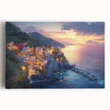 Vibrant stretched canvas artwork depicting a serene countryside landscape, showcasing rolling hills, lush greenery, and a clear blue sky, perfect for home decor.