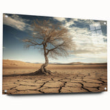 Acrylic glass artwork showcasing a stunning desert landscape from a side view, highlighting vibrant colors and intricate details, secured with decorative pins for display.