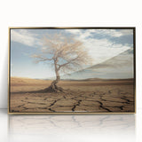 Framed acrylic artwork depicting a stunning desert landscape with golden hues and dramatic skies, perfect for enhancing modern home decor and interior aesthetics.