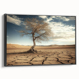 Framed canvas art showcasing a stunning desert landscape in warm tones, featuring black frame and side view for an elegant display in home decor.