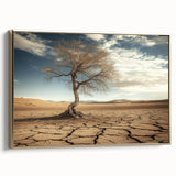 Framed canvas featuring a stunning desert landscape design with golden accents, displayed from a side view, ideal for enhancing modern home decor.