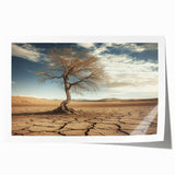 Desert landscape rolled print showcasing vibrant orange and yellow hues depicting a serene sunset over sand dunes, elegantly packaged in a protective cardboard tube for display or gifting.