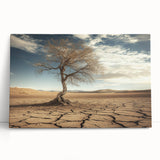 Desert landscape stretched canvas art print featuring warm hues of orange and beige, leaning against a textured wall, perfect for modern home decor.