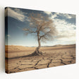 Desert landscape stretched canvas art showcasing vibrant hues of orange and yellow with soft, flowing lines, perfect for home decor or office ambiance.