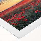 Vibrant rolled canvas depicting a serene landscape of lush green fields under a bright blue sky, showcasing intricate details and textures, ideal for home decor.