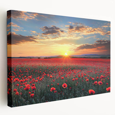 Stretched canvas artwork depicting vibrant green fields under a clear blue sky, showcasing a serene landscape ideal for home decor. Perfect for nature enthusiasts.