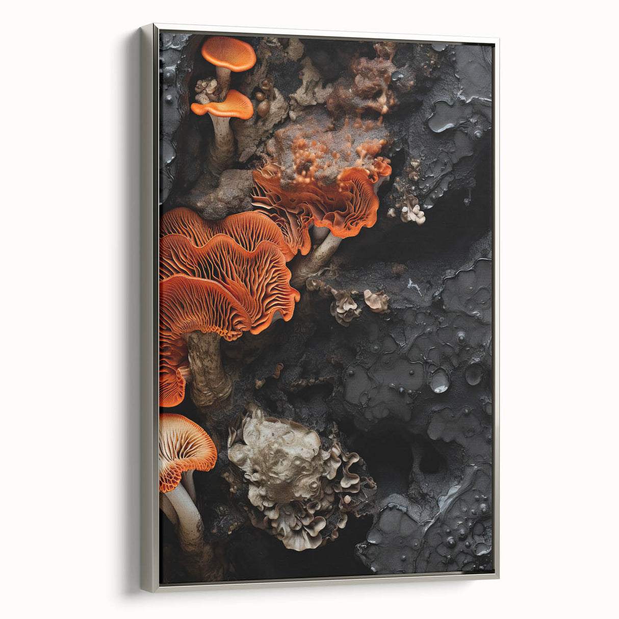 Landscape art painting on framed canvas, featuring a vintage poster style with a black and colorful art palette.