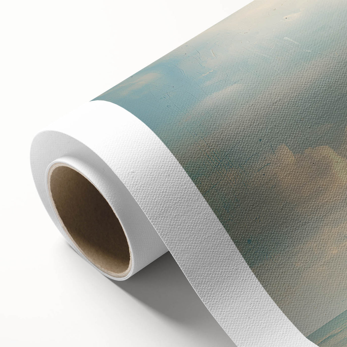 Art Deco poster featuring a close-up of nature elements in muted green and brown tones, rolled canvas.